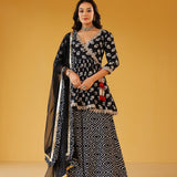 REVA BLACK PEPLUM TOP, SHARARA & ODHANI I SET OF THREE