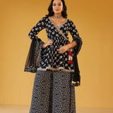 REVA BLACK PEPLUM TOP, SHARARA & ODHANI I SET OF THREE