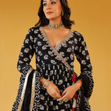 REVA BLACK PEPLUM TOP, SHARARA & ODHANI I SET OF THREE