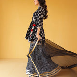 REVA BLACK PEPLUM TOP, SHARARA & ODHANI I SET OF THREE