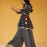 REVA BLACK PEPLUM TOP, SHARARA & ODHANI I SET OF THREE