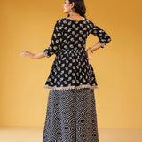 REVA BLACK PEPLUM TOP, SHARARA & ODHANI I SET OF THREE