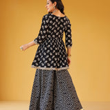 REVA BLACK PEPLUM TOP, SHARARA & ODHANI I SET OF THREE