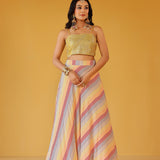 DISHA RAINBOW SKIRT, MUSTARD CROP TOP & ODHANI I SET OF THREE