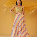 DISHA RAINBOW SKIRT, MUSTARD CROP TOP & ODHANI I SET OF THREE