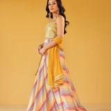 DISHA RAINBOW SKIRT, MUSTARD CROP TOP & ODHANI I SET OF THREE