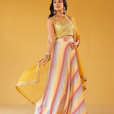 DISHA RAINBOW SKIRT, MUSTARD CROP TOP & ODHANI I SET OF THREE