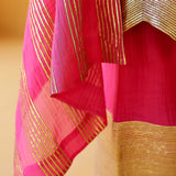 CHEF AMRITA RAICHAND | PINK AVNI PURE CHANDHERI KURTA FLARED PANTS & DUPATTA I SET OF THREE