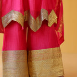 CHEF AMRITA RAICHAND | PINK AVNI PURE CHANDHERI KURTA FLARED PANTS & DUPATTA I SET OF THREE