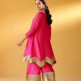 CHEF AMRITA RAICHAND | PINK AVNI PURE CHANDHERI KURTA FLARED PANTS & DUPATTA I SET OF THREE