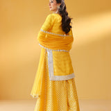 ARZOO YELLOW KURTA, BENARASI SHARARA & ODHANI Set OF THREE