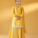 ARZOO YELLOW KURTA, BENARASI SHARARA & ODHANI Set OF THREE