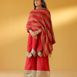 AVNI PURE CHANDHERI RED KURTA SHARARA & DUPATTA I SET OF THREE