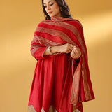 AVNI PURE CHANDHERI RED KURTA SHARARA & DUPATTA I SET OF THREE