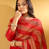AVNI PURE CHANDHERI RED KURTA SHARARA & DUPATTA I SET OF THREE