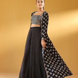 NAAZ BLACK CREPE CROP TOP, FLAIR PANTS & JACKET SET OF THREE
