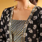 NAAZ BLACK CREPE CROP TOP, FLAIR PANTS & JACKET SET OF THREE