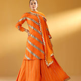 YAMINI ORANGE KURTA SHARARA & ODHANI I SET OF THREE