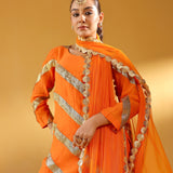 YAMINI ORANGE KURTA SHARARA & ODHANI I SET OF THREE