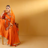 YAMINI ORANGE KURTA SHARARA & ODHANI I SET OF THREE