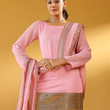DIVYA KAPOOR |BLUSH PINK ADIVA CHANDHERI KURTA, SHARARA & ODHANI I SET OF THREE