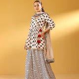 REVA CREAM PEPLUM KURTA, SHARARA & ODHANI SET OF THREE