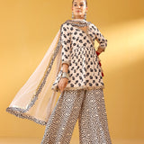 REVA CREAM PEPLUM KURTA, SHARARA & ODHANI SET OF THREE