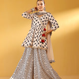 REVA CREAM PEPLUM KURTA, SHARARA & ODHANI SET OF THREE