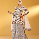 REVA CREAM PEPLUM KURTA, SHARARA & ODHANI SET OF THREE