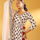 REVA CREAM PEPLUM KURTA, SHARARA & ODHANI SET OF THREE