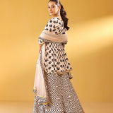 REVA CREAM PEPLUM KURTA, SHARARA & ODHANI SET OF THREE