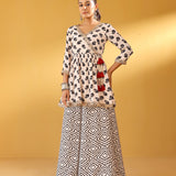 REVA CREAM PEPLUM KURTA, SHARARA & ODHANI SET OF THREE