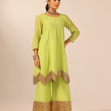 AVNI GREEN KURTA, TROUSERS & ODHANI I SET OF THREE