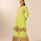 AVNI GREEN KURTA, TROUSERS & ODHANI I SET OF THREE