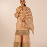 CHEF AMRITA RAICHAND | BEIGE VAANI BEIGE KURTA, FLARED PANTS & ODHANI I SET OF THREE