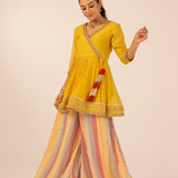 REVA MUSTARD PEPLUM KURTA, SHARARA & ODHANI SET OF THREE