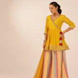 REVA MUSTARD PEPLUM KURTA, SHARARA & ODHANI SET OF THREE