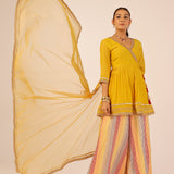 REVA MUSTARD PEPLUM KURTA, SHARARA & ODHANI SET OF THREE