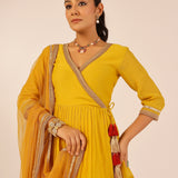REVA MUSTARD PEPLUM KURTA, SHARARA & ODHANI SET OF THREE