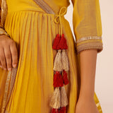 REVA MUSTARD PEPLUM KURTA, SHARARA & ODHANI SET OF THREE