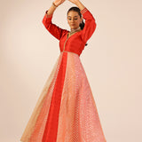 MYRA RED ANARKALI, TROUSERS & ODHANI SET OF THREE