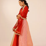 MYRA RED ANARKALI, TROUSERS & ODHANI SET OF THREE