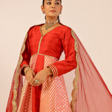 MYRA RED ANARKALI, TROUSERS & ODHANI SET OF THREE