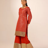 TANAAZ DOSHI | VAANI RED KURTA, SHARARA & ODHANI I SET OF THREE