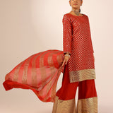 TANAAZ DOSHI | VAANI RED KURTA, SHARARA & ODHANI I SET OF THREE