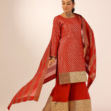 TANAAZ DOSHI | VAANI RED KURTA, SHARARA & ODHANI I SET OF THREE