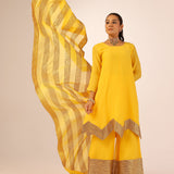 SEEMA K SAJDEH | AVNI MUSTARD KURTA, SHARARA & ODHANI I SET OF THREE