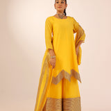 SEEMA K SAJDEH | AVNI MUSTARD KURTA, SHARARA & ODHANI I SET OF THREE
