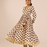 ZIYA CREAM ANARKALI, TROUSERS & ODHANI SET OF THREE