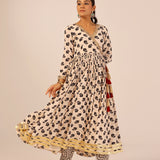 ZIYA CREAM ANARKALI, TROUSERS & ODHANI SET OF THREE